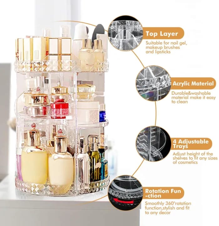 Revolutionize Your Makeup Routine! 360° Rotating Cosmetics Organizer"