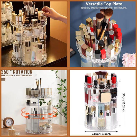 Revolutionize Your Makeup Routine! 360Β° Rotating Cosmetics Organizer"