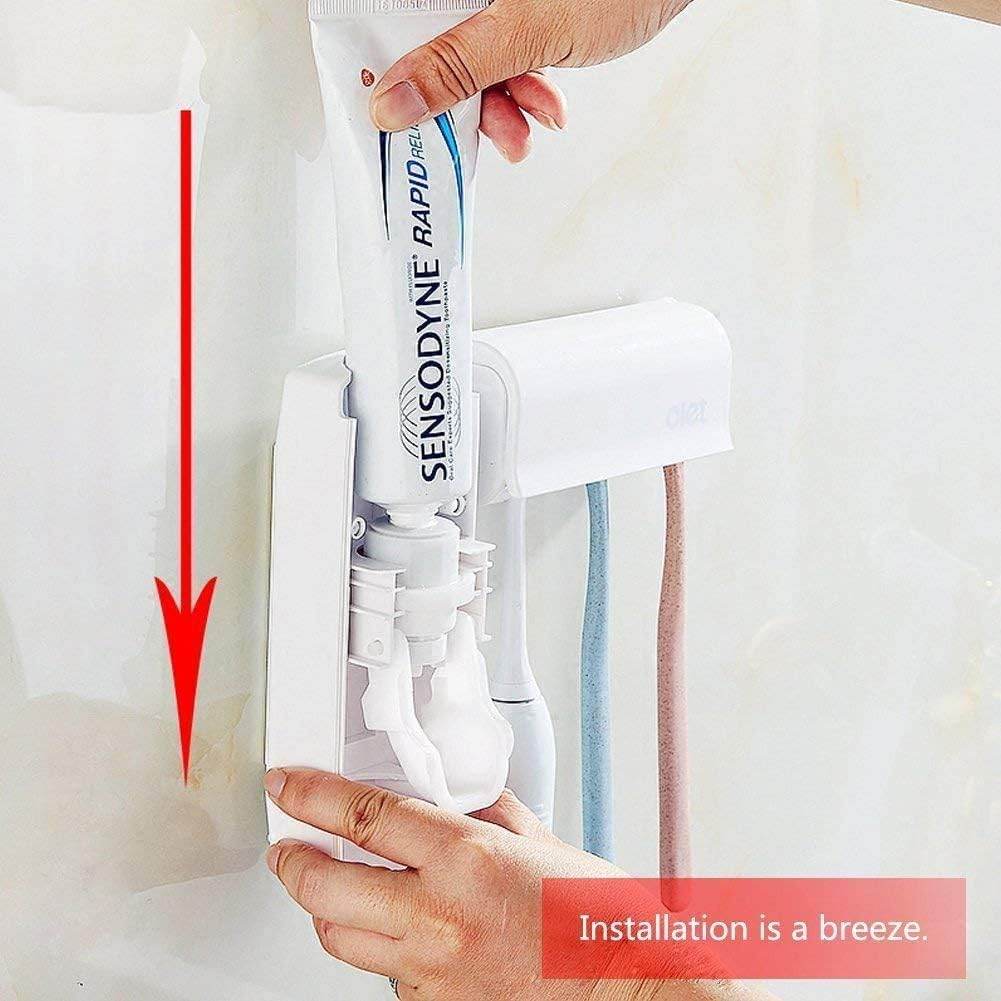 Toothpaste Dispenser and Toothbrush Holder Set