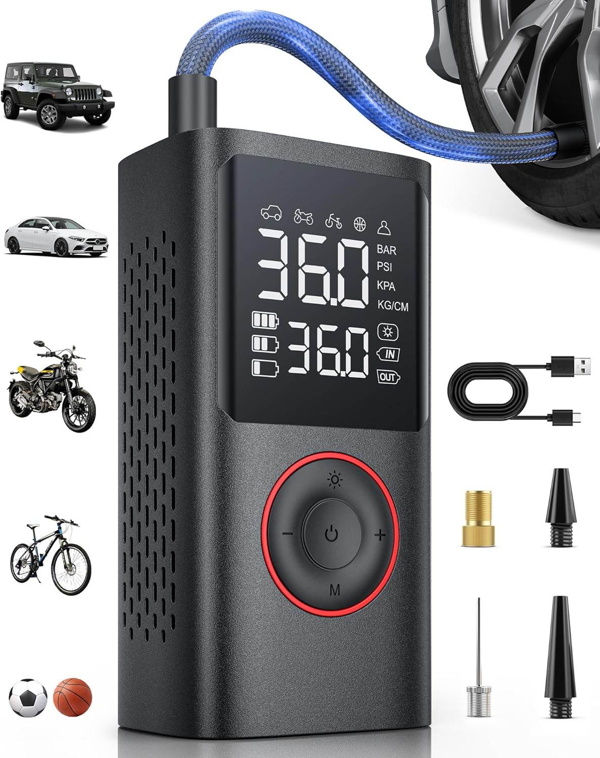 Cordless Tire Inflator - Portable Air Pump with LED & Digital Display 150 PSI