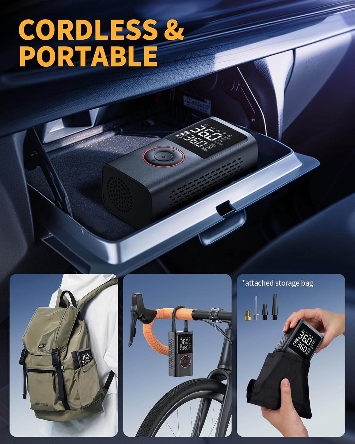 Cordless Tire Inflator - Portable Air Pump with LED & Digital Display 150 PSI