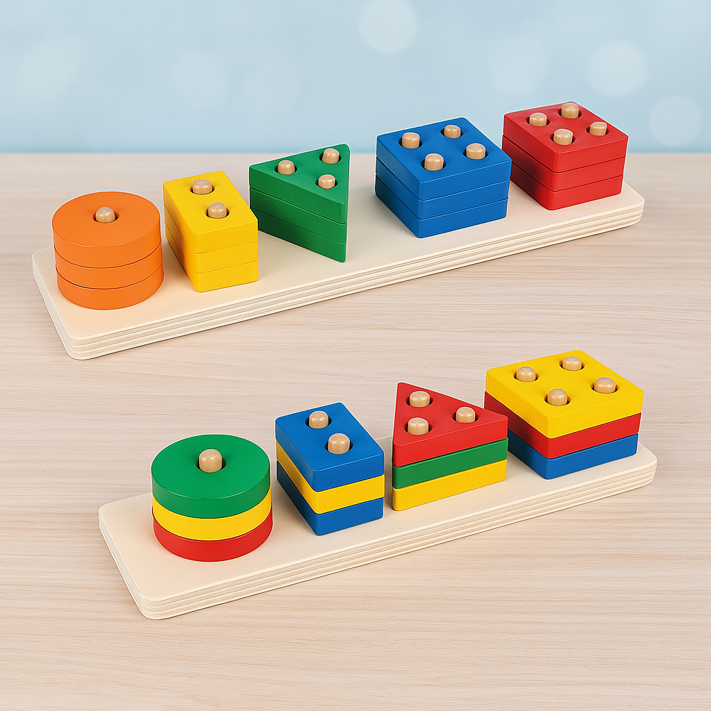 Wooden Rectangle Multicolor Geometric Shapes Sorter
